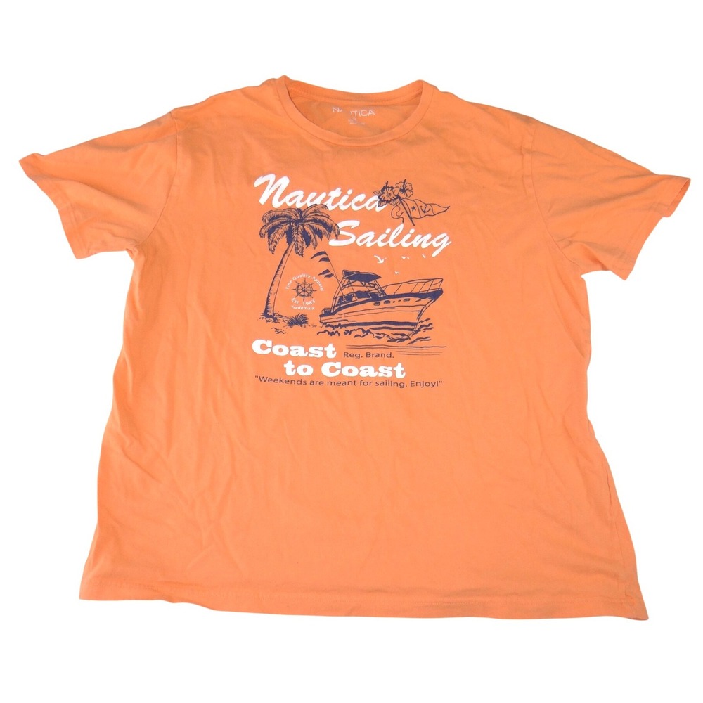 Nautica Sailing Graphic T-Shirt Mens XL Orange Coast to Coast Cotton Crewneck